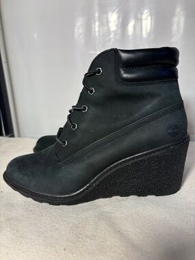 Timberland Women's Black Nubuck Wedge Lace-Up Boot